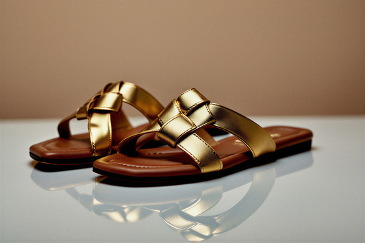 Luxe Glow-Golden Cross Strap Flat Sandals