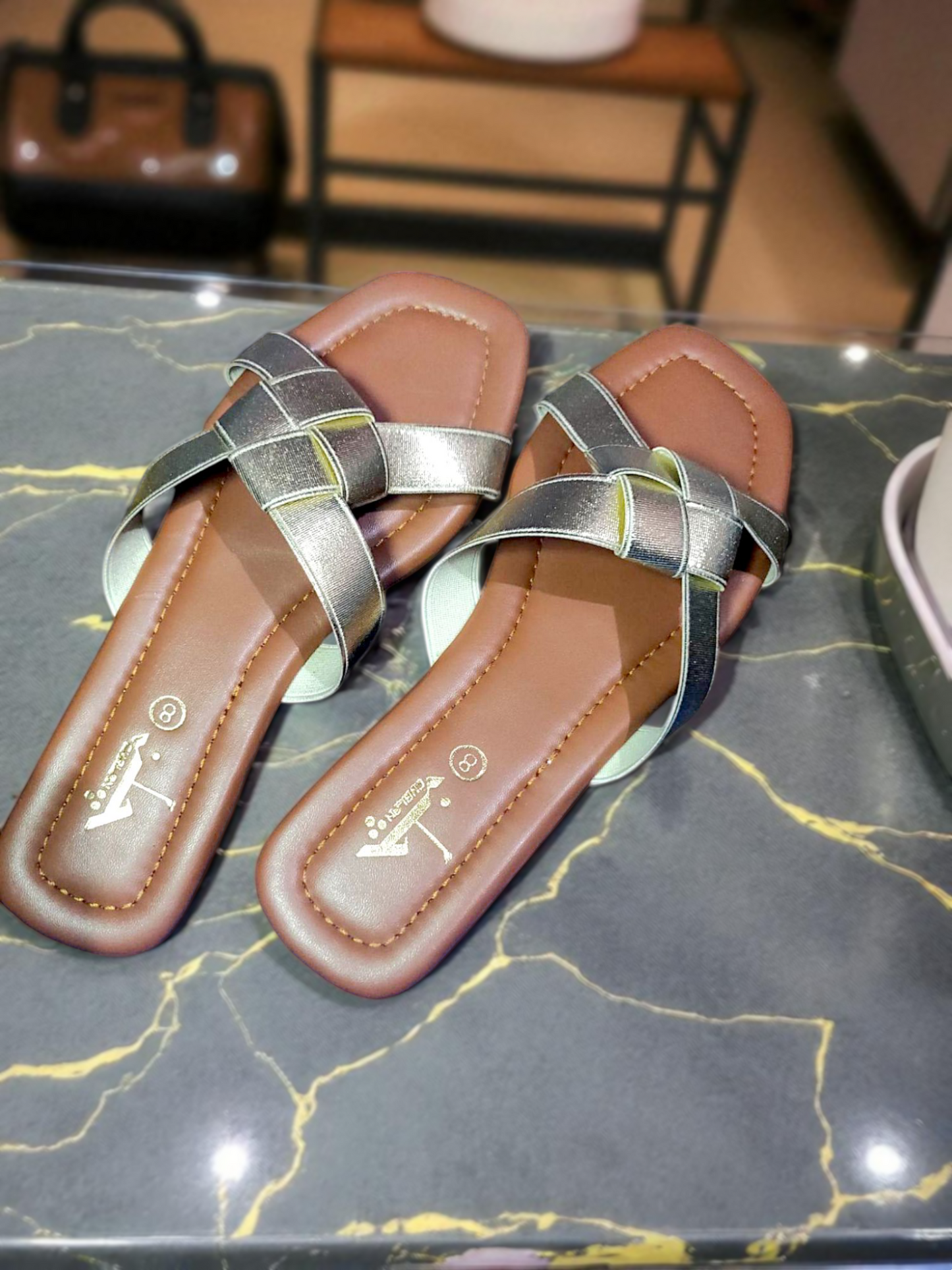 Luxe Glow-Golden Cross Strap Flat Sandals