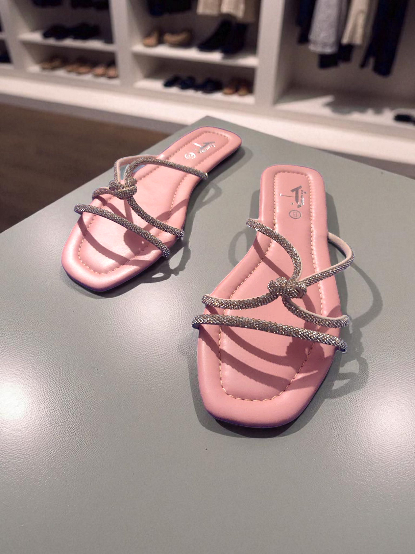 Nude Champagne-Summer Crystal Knot Flat Sandals