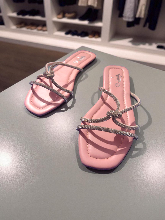 Nude Champagne-Summer Crystal Knot Flat Sandals